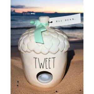 Rae Dunn Acorn TWEET Birdhouse With Mint Green Ribbon